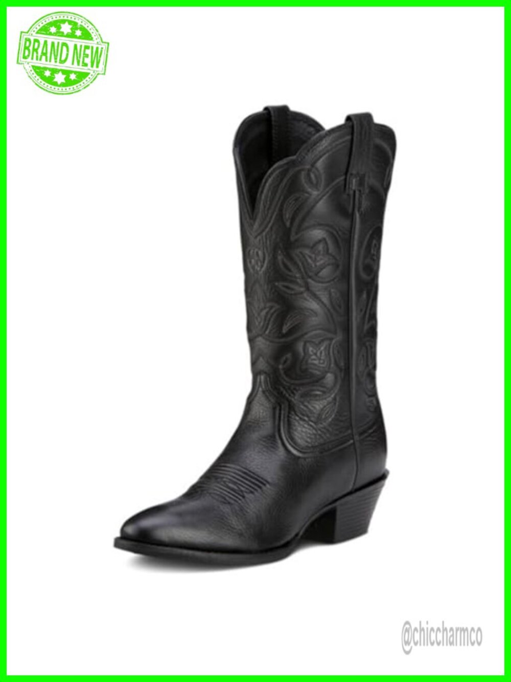 Western Cowboy Boots Leather Full-Grain R Toe 11" Shaft Block Heel